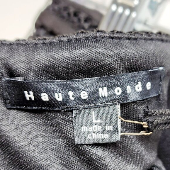 Black Mesh Striped A-Line Skirt By Haute Monde Size L Womens Elegant Mid-Length - Picture 5 of 12